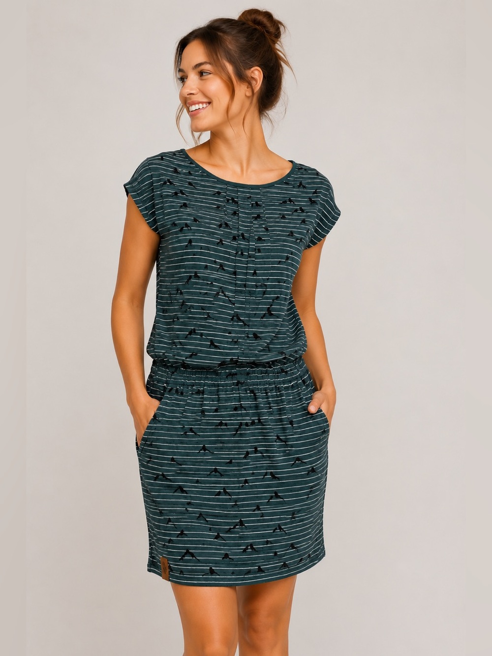 NWOT Naketano Brave New World Dress Bird Print Blue Striped Pocket Dress M